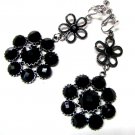*FREE SHIPPING*E1619 Rhinestone Black Floral Clip On Earrings 7.5cm exotic jewelry earrings