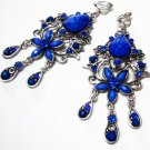 *FREE SHIPPING*E1621 Blue Rhinestone Exotic Clip On Earrings 8cm