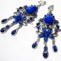 *FREE SHIPPING*E1621 Blue Rhinestone Exotic Clip On Earrings 8cm
