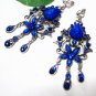 *FREE SHIPPING*E1621 Blue Rhinestone Exotic Clip On Earrings 8cm
