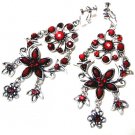 *FREE SHIPPING*E1626 Red Floral Rhinestone Clip On Earrings 8cm Charming exotic Jewelry Earrings