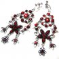 *FREE SHIPPING*E1626 Red Floral Rhinestone Clip On Earrings 8cm Charming exotic Jewelry Earrings