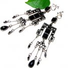 *FREE SHIPPING*E1623 Dangle Dark Rhinestone Clip On Earrings 11.5cm
