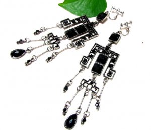 *FREE SHIPPING*E1623 Dangle Dark Rhinestone Clip On Earrings 11.5cm