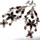 E1628 Rhinestone Brown Floral Clip On Earrings 8cm  ~ FREE SHIPPING~