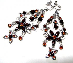 E1628 Rhinestone Brown Floral Clip On Earrings 8cm  ~ FREE SHIPPING~