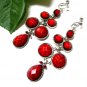 E1631 Exotic Rhinestone Red Floral Clip On Earrings 7.5cm  ~ FREE SHIPPING~