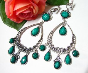 E1653 Charming Green Exotic Clip On Earrings 11cm Huge! ~ FREE SHIPPING~