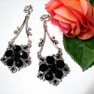 ~FREE SHIPPING~ E1664 Dark Floral Rhinestone Clip On Earrings 8.5cm