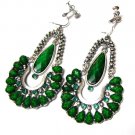 ~FREE SHIPPING~E1673 Green Rhinestone Charming Clip On Earrings 7cm