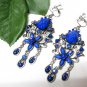 ~FREE SHIPPING~E1681 Beautiful Blue Dangle Floral Clip On Earrings 8cm