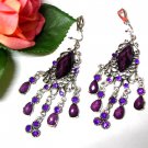 ~FREE SHIPPING~E1684 Purple Rhinestone Clip On Earrings 7.5cm Charming!