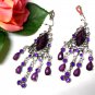 ~FREE SHIPPING~E1684 Purple Rhinestone Clip On Earrings 7.5cm Charming!