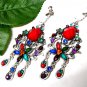 ~FREE SHIPPING~E1688 Rhinestone Exotic Colorful Clip On Earrings 8cm