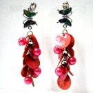 ~ FREE SHIPPING ~E469 Mother of Pearl Glamorous Pink Shell & beads Clip On Earrings 8.5cm