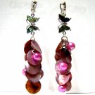 ~ FREE SHIPPING ~E467 Mother of Pearl Butterfly Purple Shell & beads Clip On Earrings 8.5cm