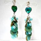 ~ FREE SHIPPING ~E466 Mother of Pearl Charming Black Shell & beads Clip On Earrings 8.5cm