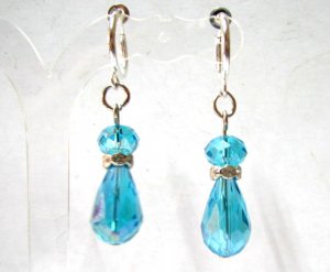 ~ FREE SHIPPING ~E1435 Charming Blue Crystal beads & Rhinestone Dangle Clip On Earrings 5cm