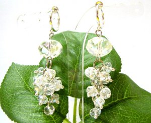 ~ FREE SHIPPING ~E1437 Crystal Dangle Clip On Earrings 6.3cm Charming!!  gs 5.5cm