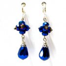 ~ FREE SHIPPING ~E1439 Blue Crystal Glass Beads Dangle Clip On Earrings 5.5cm Charming!!