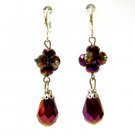 ~ FREE SHIPPING ~E1446 Crystal Glass Beads Dangle Brown Clip On Earrings 5.5cm Charming!!