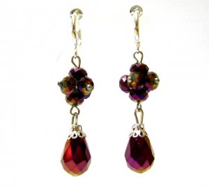 ~ FREE SHIPPING ~E1446 Crystal Glass Beads Dangle Brown Clip On Earrings 5.5cm Charming!!