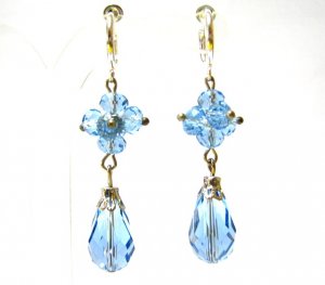 ~ FREE SHIPPING ~E1448 Blue Crystal Glass Beads Dangle Clip On Earrings 5.5cm Charming!!