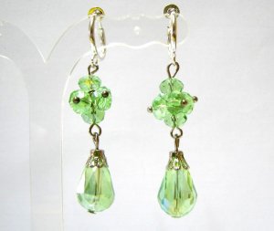 ~ FREE SHIPPING ~E1449 Green Crystal Glass Beads Dangle Clip On Earrings 5.5cm Charming!!