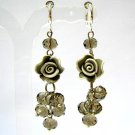 ~ FREE SHIPPING ~E1441 Ceramic Clay Rose Dangle Crystal Beads Grey Clip On Earrings 6.5cm