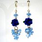 ~ FREE SHIPPING ~E1443 Ceramic Clay Rose Dangle Crystal Beads Blue Clip On Earrings 6.5cm