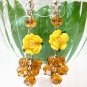 ~ FREE SHIPPING ~E1413 Ceramic Clay Rose & Crystal Glass beads Yellow Clip On Earrings 6cm