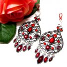 ~ FREE SHIPPING ~E1722 Rhinestone Dangle Red Clip On Earrings 7cm Charming!!
