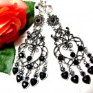 ~ FREE SHIPPING ~E1732 Rhinestone Dangle black Exotic Jewelry Clip On Earrings 10.5cm Huge!