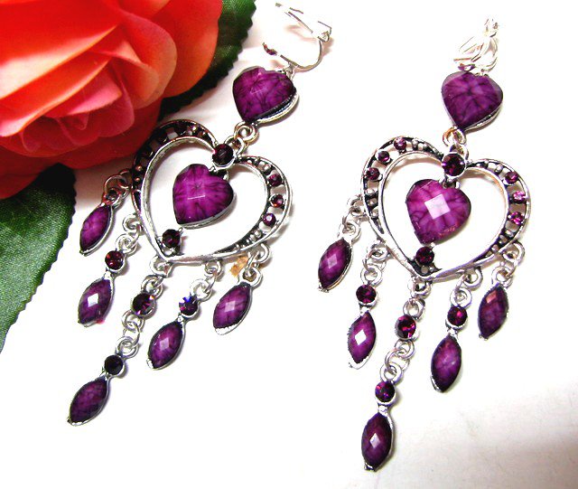 ~ FREE SHIPPING ~E1733 Rhinestone Dangle Purple Exotic Jewelry Clip On ...