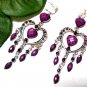 ~ FREE SHIPPING ~E1733 Rhinestone Dangle Purple Exotic Jewelry Clip On Earrings 8.5cm Beautiful!
