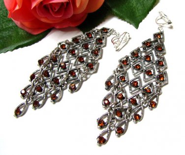 E1657 Brown Rhinestone Exotic Clip On Earrings 9.5cm