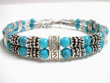 *FREE SHIPPING* BA260 TIBETAN SILVER 2 STRAND BLUE BRACELET