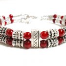 *FREE SHIPPING* BA245 TIBETAN SILVER 2 STRAND RED BRACELET