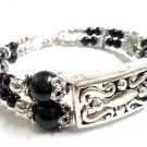 *FREE SHIPPING* BA252 TIBETAN SILVER 2 STRAND BLACK BRACELET