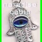P-C BRAND NEW SILVER HAMSA HAND BLUE GEM CHARMS PENDANT & 50 cm/20" Chain NECKLACE