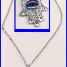 P-C NEW SILVER HAMSA HAND BLUE GEM CHARMS PENDANT Judaica &50 cm/20" Chain NECKLACE