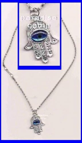 P-C NEW SILVER HAMSA HAND BLUE GEM CHARMS PENDANT Judaica &50 cm/20" Chain NECKLACE