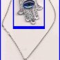 P-C NEW SILVER HAMSA HAND BLUE GEM CHARMS PENDANT Judaica &50 cm/20" Chain NECKLACE