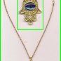 P-C NEW GOLD HAMSA HAND BLUE GEM CHARMS PENDANT Judaica & 50 cm/20" Chain NECKLACE