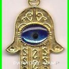 P-C BRAND NEW GOLD HAMSA HAND BLUE GEM CHARMS PENDANT & 50 cm/20" Chain NECKLACE