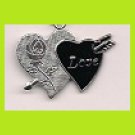 P-C MEN WOMEN SILVER BLACK STAINLESS STEEL HEART LOVE ROSE PENDANT & 50 cm/20" Chain NECKLACE