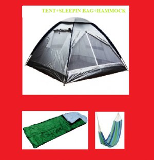 P-C SINGLE BACKPACK SET 2 MAN CAMPING TENT ANTI-UV+MUMMY SLEEPING BAG+HAMMOCK SWING