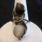 Vintage Native American Sterling Onyx & Moon Stone Ring SZ 7 3/4