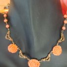 ART DECO GLASS CORAL COLOR FLOWERS & STAMPED LINKS