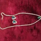 Estate Unsigned Clear & Emerald Rhinestones with Faux Pearl Drop Necklace & pierced earring set Estate Unsigned Clear & Emerald Rhinestones with Faux Pearl Drop Necklace & pierced earring set
